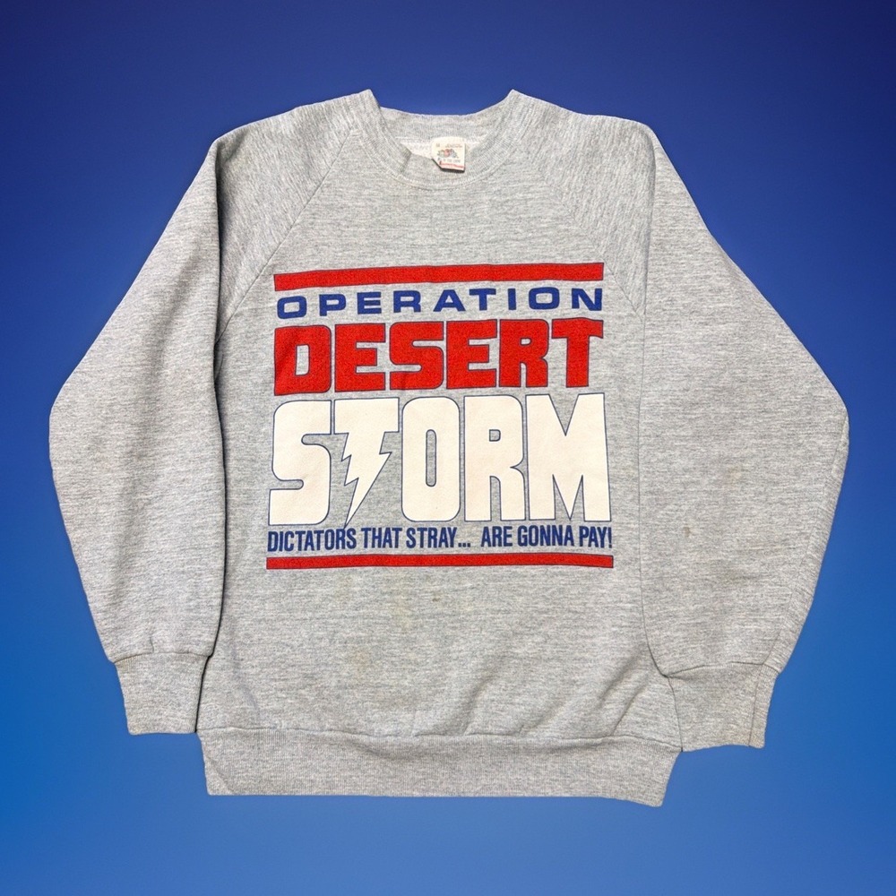 Vintage 90s Operation Desert Storm Sweatshirt Crewneck Size M Gray USA Eagle